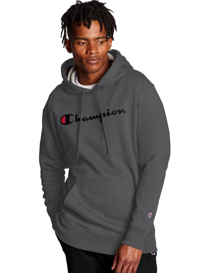 Champion Mens Hoodie NZ - Powerblend Script Logo Dark Grey ( 0862-KMOGP )